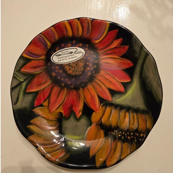 Clay Art Hand Painted Harvest Sunflower Plate In like New Condition - Picture 1 of 3
